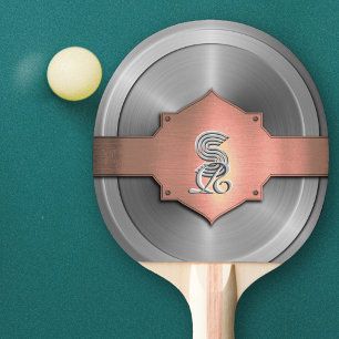 Metallic Rose Gold Stalen trompe l'oeil Monogram Tafeltennisbatje