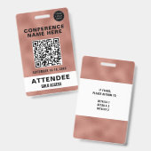 Metallic Rose Goud QR Code Conferentie Evenement Badge (Voor- en achterkant)