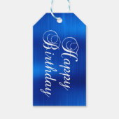 Metallic Royal Blue Gelukkige Verjaardag Cadeaulabel (Voorkant)