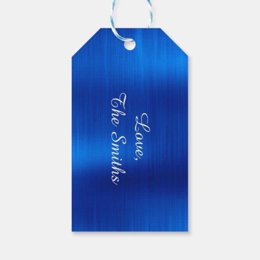 Metallic Royal Blue Gelukkige Verjaardag Cadeaulabel (Achterkant)