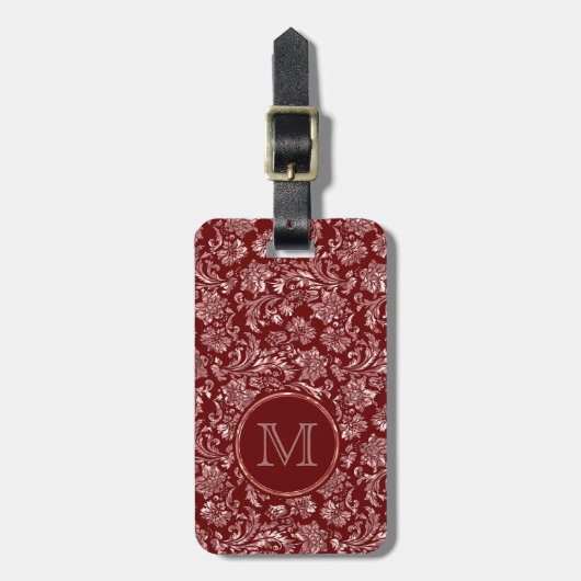 Metallic roze Damascus Bourgogne Monogram Bagagelabel (Voorkant verticaal)