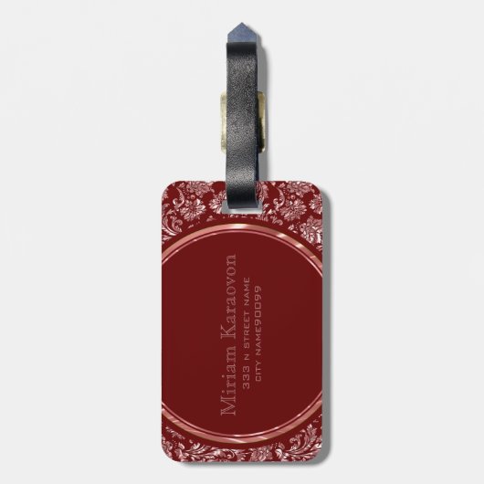 Metallic roze Damascus Bourgogne Monogram Bagagelabel (Achterkant verticaal)