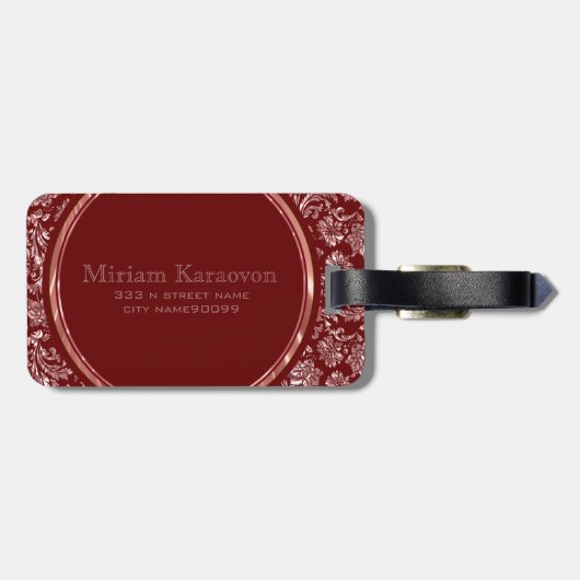 Metallic roze Damascus Bourgogne Monogram Bagagelabel (Achterkant horizontaal)