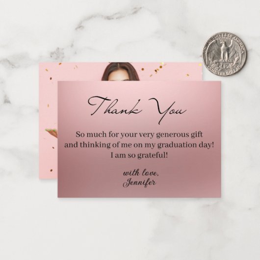 metallic roze dank u afstuderen foto notitiekaartje (Voorkant / Achterkant in situ)