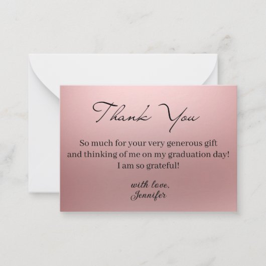 metallic roze dank u afstuderen foto notitiekaartje (Voorkant)