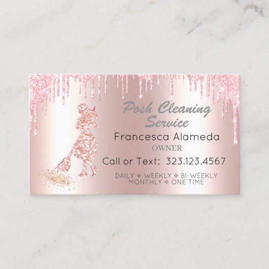 Metallic roze druppels voor het reinigen van afval visitekaartje (Voorkant)