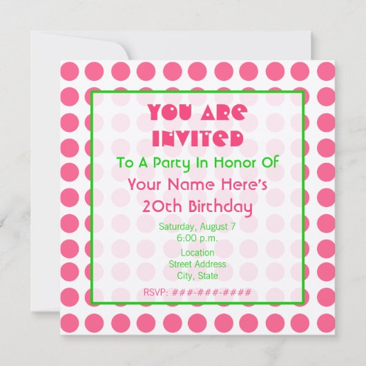 Metallic roze en Green Birthday Party Kaart (Voorkant)