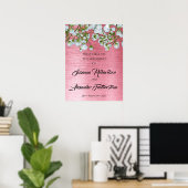 Metallic roze en White Roses Weddenschap Welkom Poster (Thuiskantoor)
