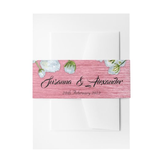 Metallic roze en White Roses Wedding Uitnodigingen Wikkel (Voorkant Voorbeeld)