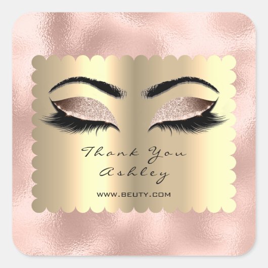 Metallic roze Glitter Gold Lash Eyes Hartelijk dan Vierkante Sticker (Voorkant)