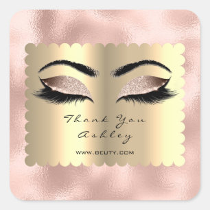 Metallic roze Glitter Gold Lash Eyes Hartelijk dan Vierkante Sticker