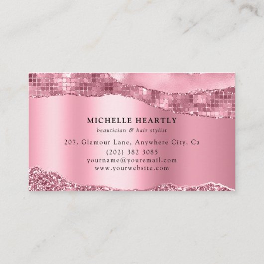 Metallic roze glitz en glam monogram visitekaartje (Achterkant)