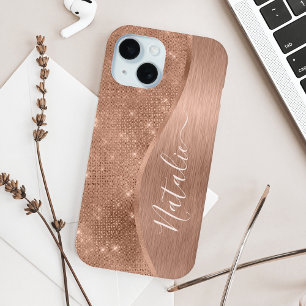 Metallic Roze Goud Glitter Persoonlijk iPhone 15 Case
