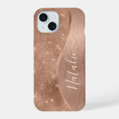 Metallic Roze Goud Glitter Persoonlijk iPhone 15 Case (Achterkant)