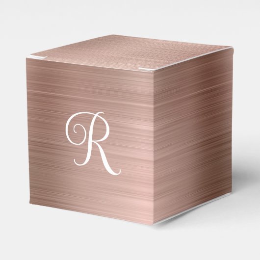 Metallic Roze Goud Krullend Monogram Bedankdoosjes (Voorkant Zijde)