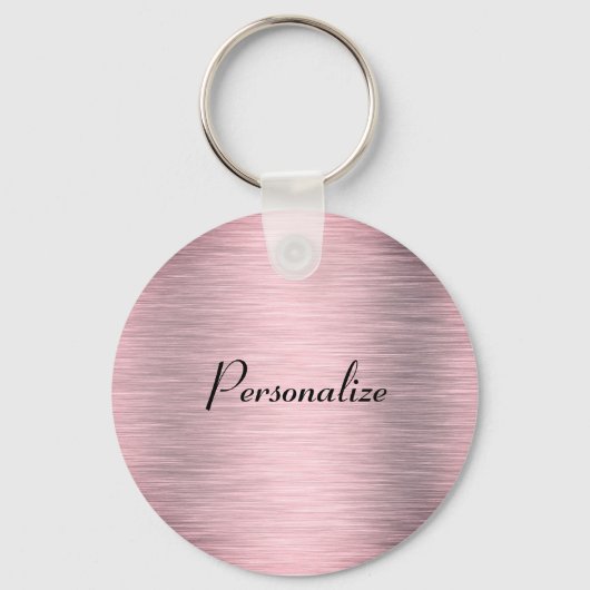Metallic roze goudkleurige ronde sticker sleutelhanger (Voorkant)