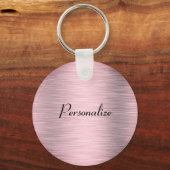 Metallic roze goudkleurige ronde sticker sleutelhanger (Voorkant)