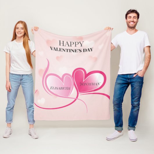 Metallic roze harten fleece deken (In situ)