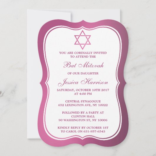Metallic roze joodse ster van David Bat Mitzvah Kaart (Voorkant)