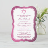 Metallic roze joodse ster van David Bat Mitzvah Kaart (Staand voorkant)