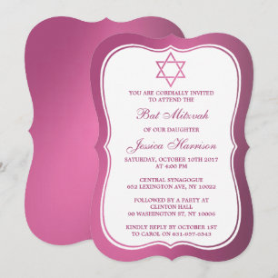 Metallic roze joodse ster van David Bat Mitzvah Kaart