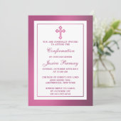 Metallic roze kruis Heilige Communie of Bevestigin Kaart (Staand voorkant)