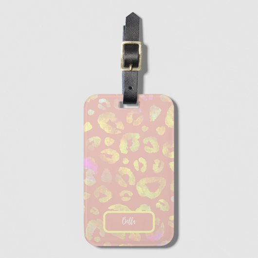 Metallic roze luipaard patroon bagagelabel (Voorkant (verticaal))