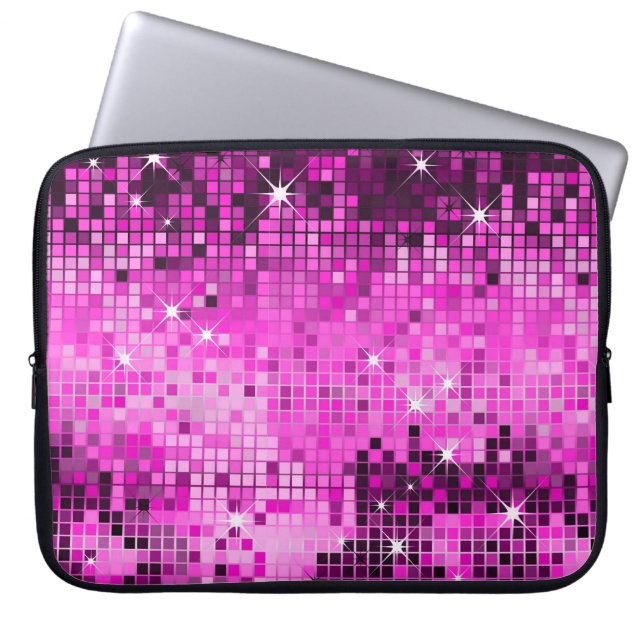 Metallic roze reeksen bekijken Disco Mirrors Bling Laptop Sleeve (Voorkant)