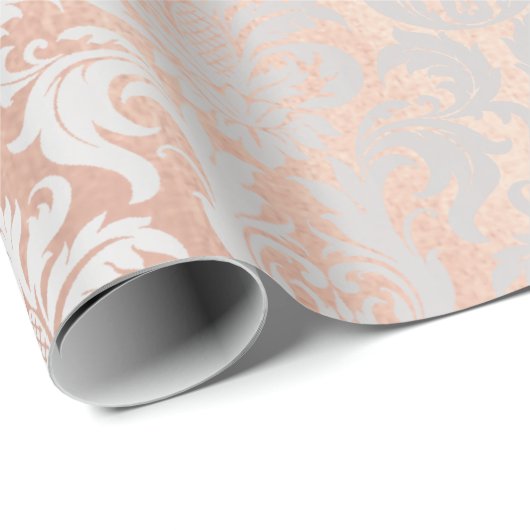 Metallic roze Rose Gold Blush Grey Silver Damask Cadeaupapier (Rol Hoek)