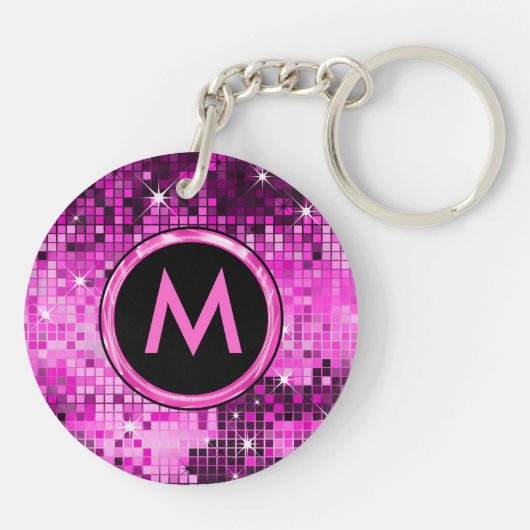 Metallic roze sequentie disco glitter sleutelhanger (Achterkant)