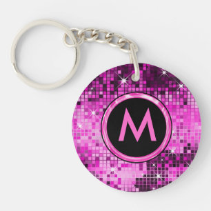 Metallic roze sequentie disco glitter sleutelhanger
