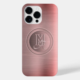 Metallic roze staal gegraveerd monogram iPhone 14 pro max hoesje
