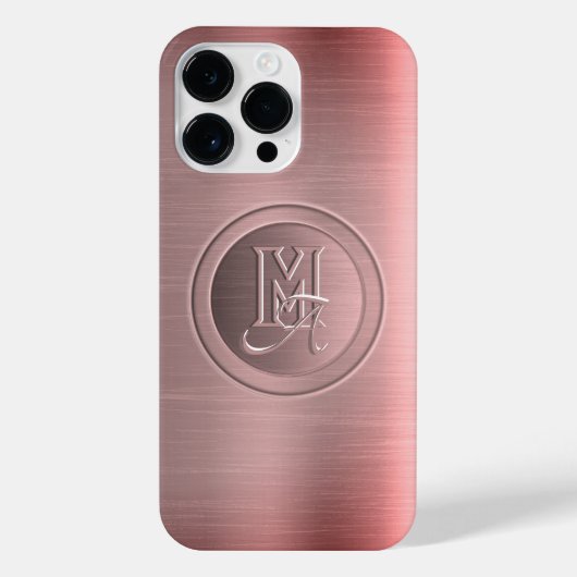 Metallic roze staal gegraveerd monogram iPhone hoesje (Achterkant)