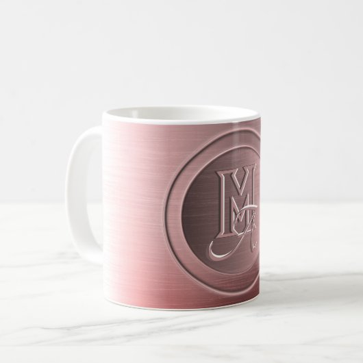 Metallic roze staal gegraveerd monogram koffiemok (Voorkant links)