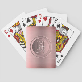 Metallic roze staal gegraveerd monogram pokerkaarten