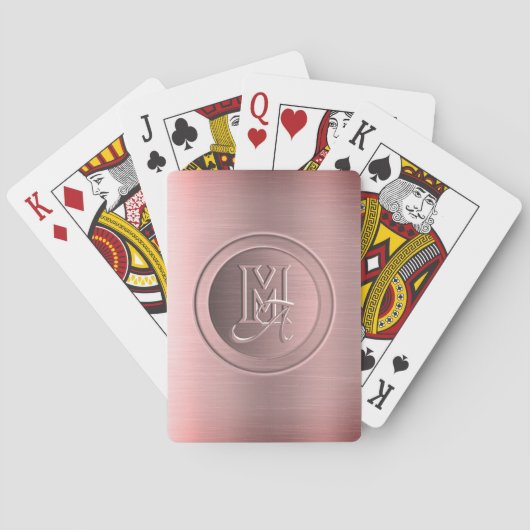 Metallic roze staal gegraveerd monogram pokerkaarten (Achterkant)