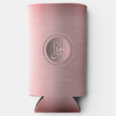 Metallic roze staal gegraveerd monogram seltzer blikjeskoeler (Voorkant)