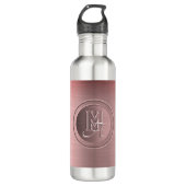 Metallic roze staal gegraveerd monogram waterfles  (Voorkant)