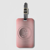 Metallic Roze Stalen Gegraveerde Monogram Bagagelabel (Voorkant (verticaal))