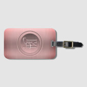 Metallic Roze Stalen Gegraveerde Monogram Bagagelabel (Voorkant (horizontaal))