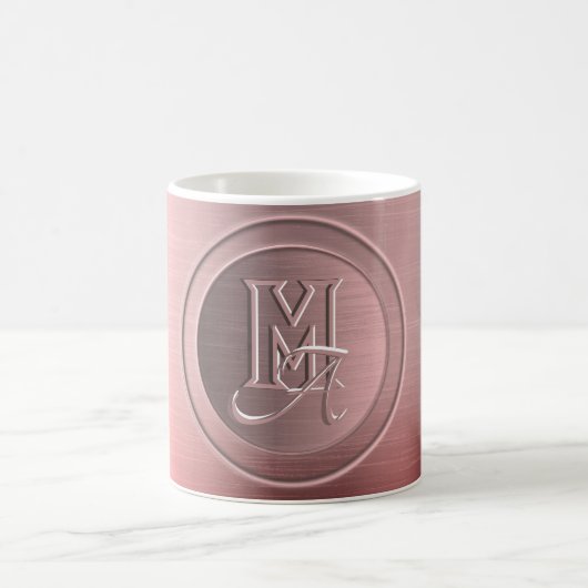 Metallic Roze Stalen Gegraveerde Monogram Koffiemok (Center)