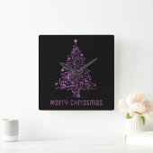 Metallic roze sterren kerstboom Elegant Black Vierkante Klok (Huis)
