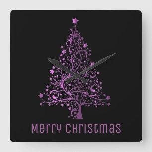 Metallic roze sterren kerstboom Elegant Black Vierkante Klok