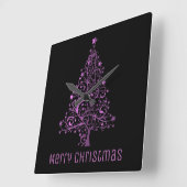 Metallic roze sterren kerstboom Elegant Black Vierkante Klok (Hoek)