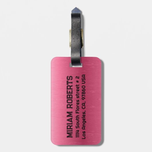 Metallic roze textuur aangepaste zwarte tekst bagagelabel (Achterkant verticaal)