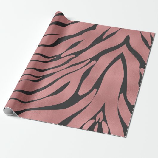 Metallic roze Zebra Patroon Cadeaupapier (Uitgerold)