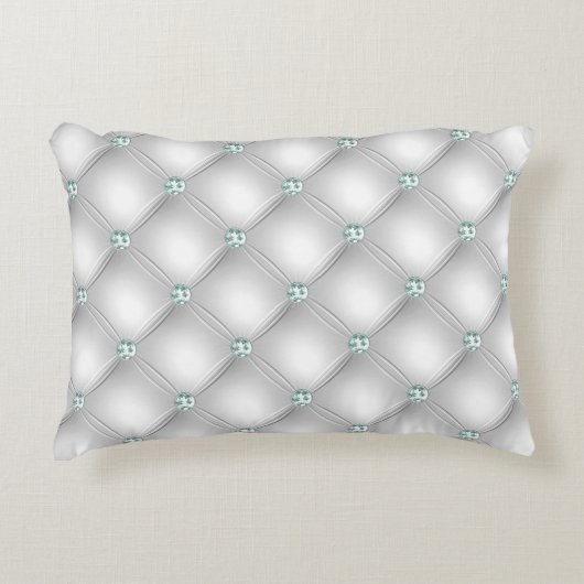 Metallic Satin White Mint Green Bling Accent Kussen (Voorkant)