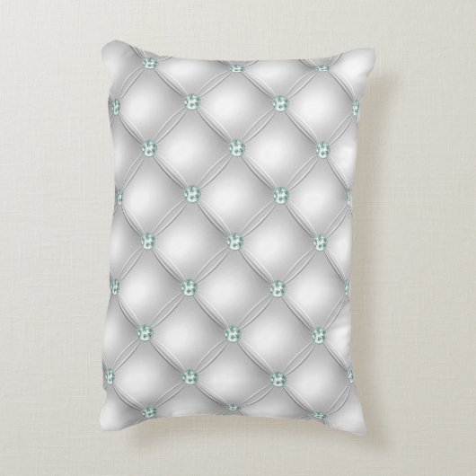 Metallic Satin White Mint Green Bling Accent Kussen (Achterkant (Verticaal))