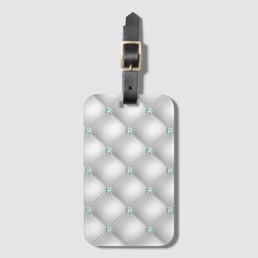 Metallic Satin White Mint Green Bling Bagagelabel (Voorkant (verticaal))