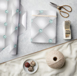 Metallic Satin White Mint Green Bling Cadeaupapier